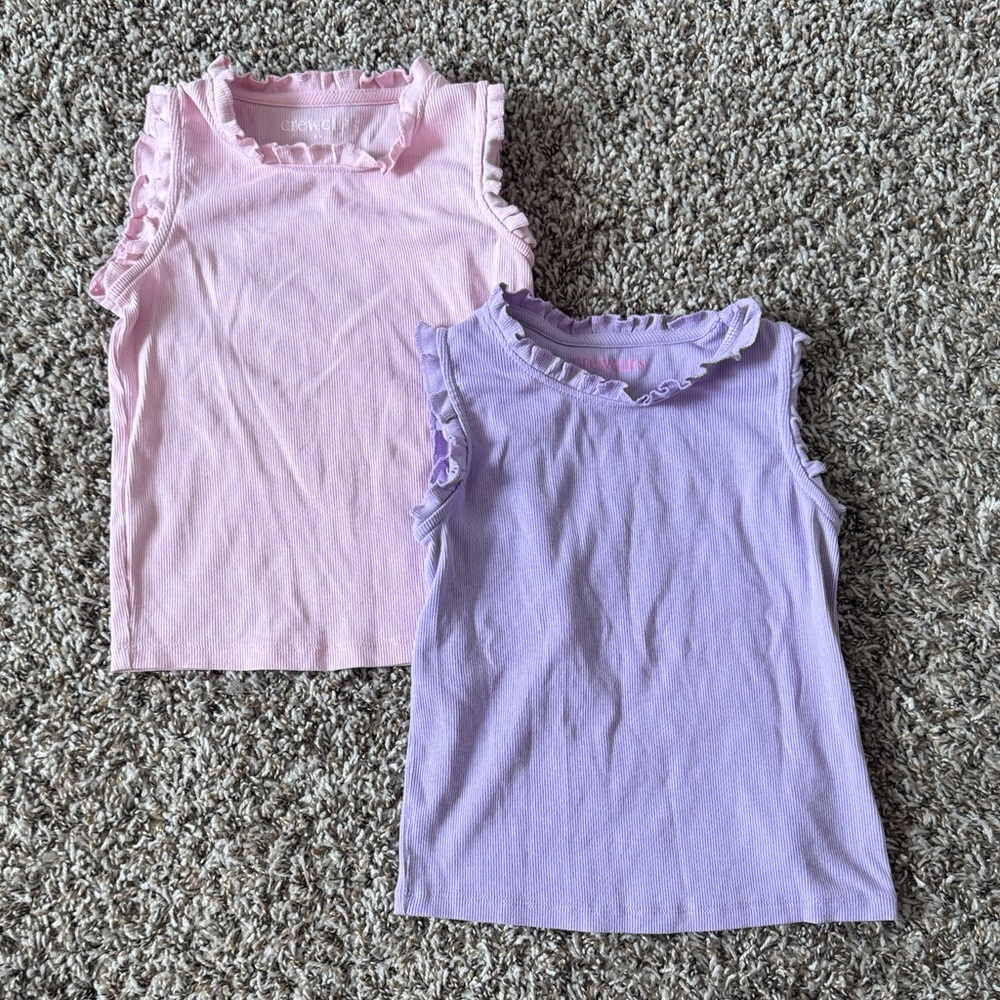 Crewcuts Pink and Lavender Ruffle-Trim Tank Top bundle (size XS, 4-5yrs)